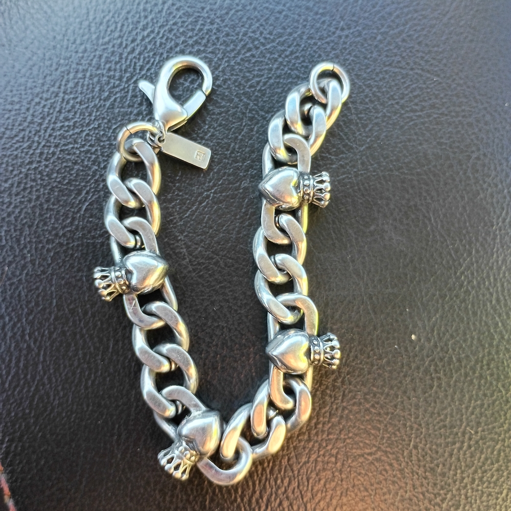 Knights Apparel Silver Heart & Crown Link Bracelet